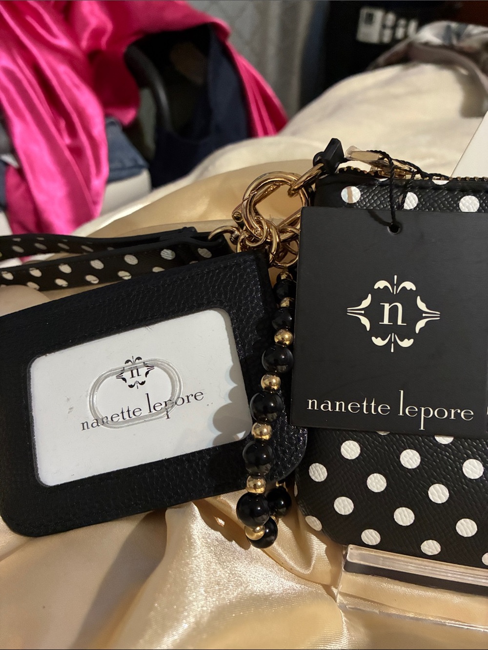 Nanette Lepore Black & White Polka Dot Wristlet Bundles with Gold Accent - Picture 2 of 3